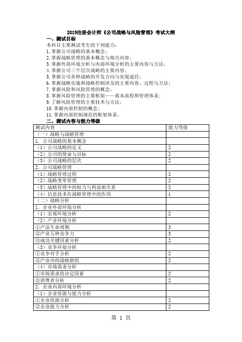 2019年注册会计师《公司战略与风险管理》考试大纲共6页文档