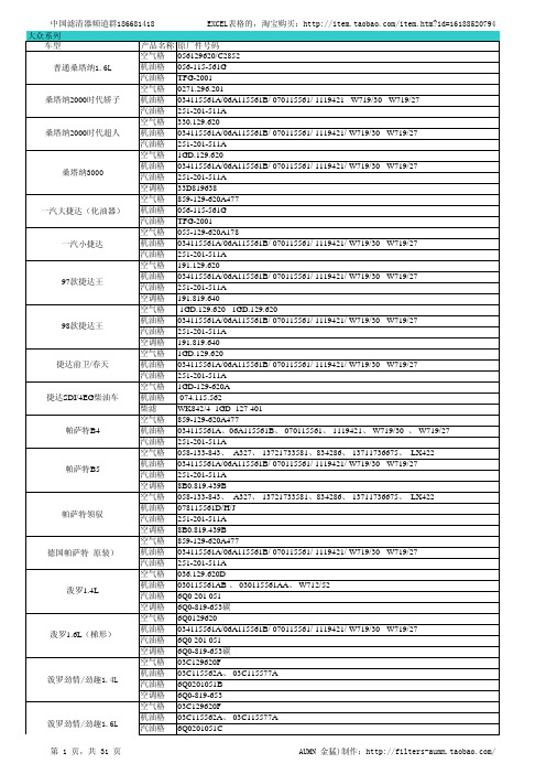 新滤清器适用车型表全 滤清器车型匹配表 带OEM号 滤清器平台