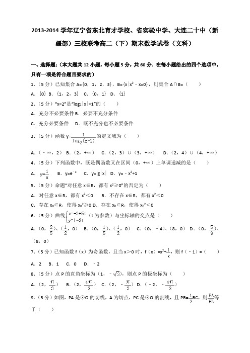 2013-2014学年辽宁省东北育才学校、省实验中学、大连二十中(新疆部)三校联考高二(下)期末数学试卷(文