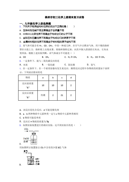 株洲市初三化学初三化学上册期末复习试卷