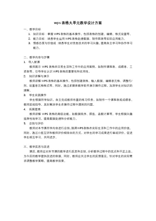 wps表格大单元教学设计方案