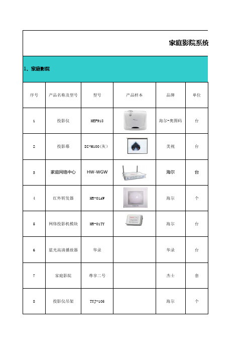 家庭影院设备清单