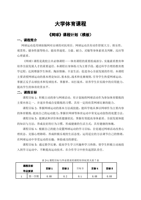 大学体育课程教学计划(网球) (2)