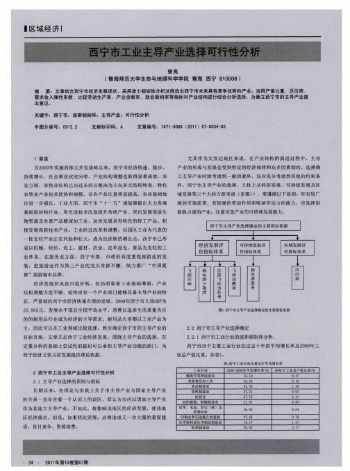 西宁市工业主导产业选择可行性分析