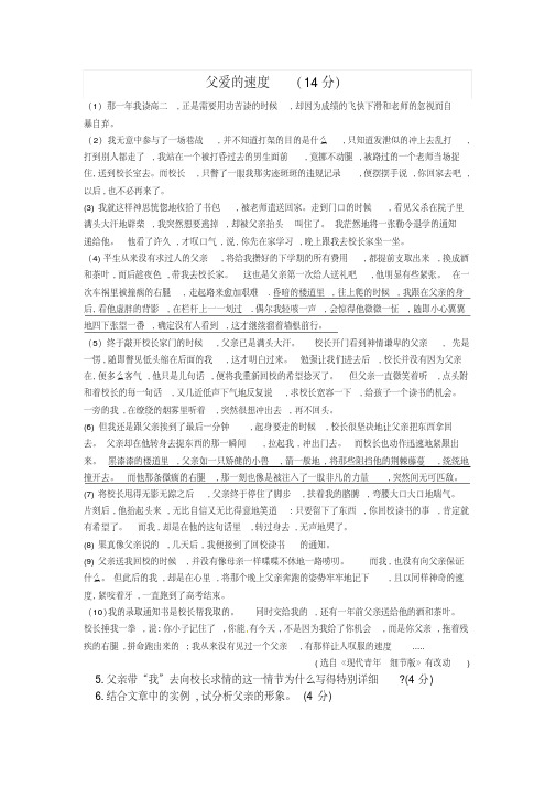 《父爱的速度》阅读练习及答案