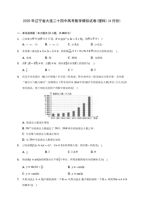 2020年辽宁省大连二十四中高考数学模拟试卷(理科)(4月份) (含答案解析)