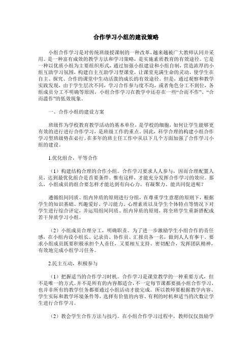 合作学习小组的建设策略