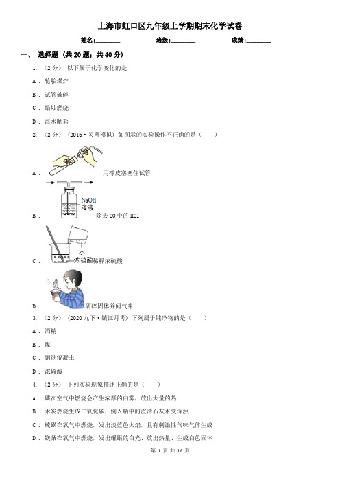 上海市虹口区九年级上学期期末化学试卷