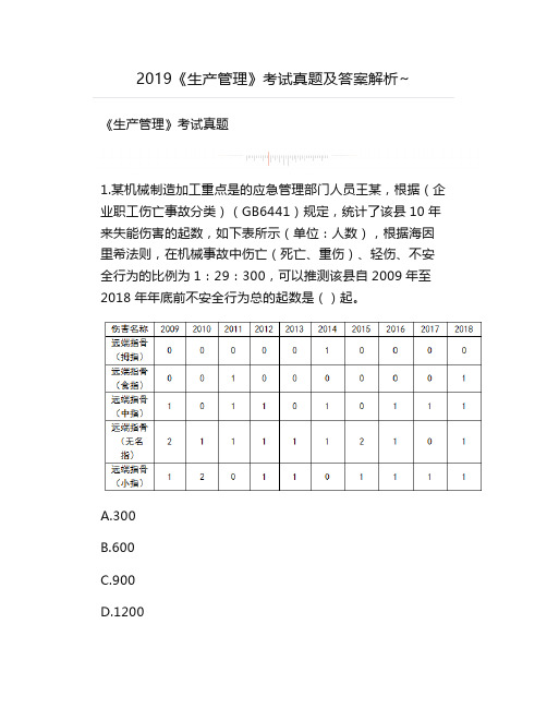 2019《生产管理》考试真题及答案解析~