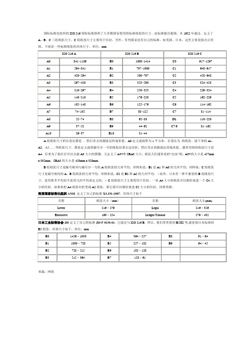 出版印刷纸张大小尺寸一览表