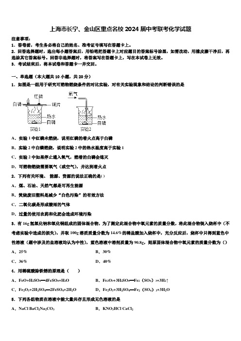 上海市长宁、金山区重点名校2024届中考联考化学试题含解析