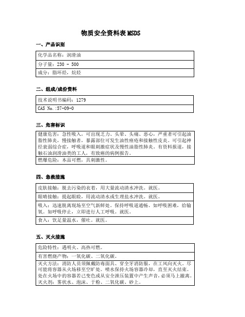 化学品物质安全资料表