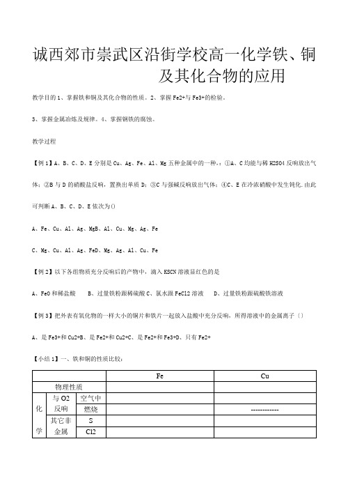 高一化学 铁铜及其化合物的应用