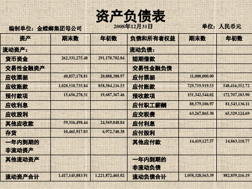 货币资金报表范例