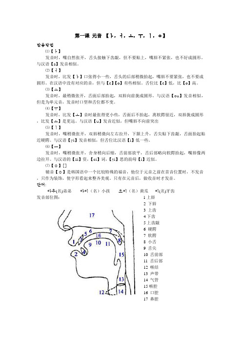 韩语元音辅音的发音方法