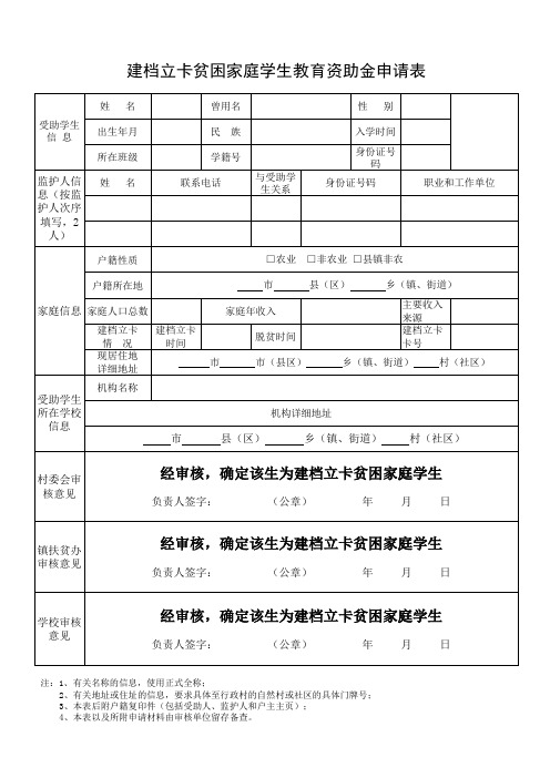 学生贫困申请书(中小学生2020年春季建档立卡贫困中小学生资助申请表)