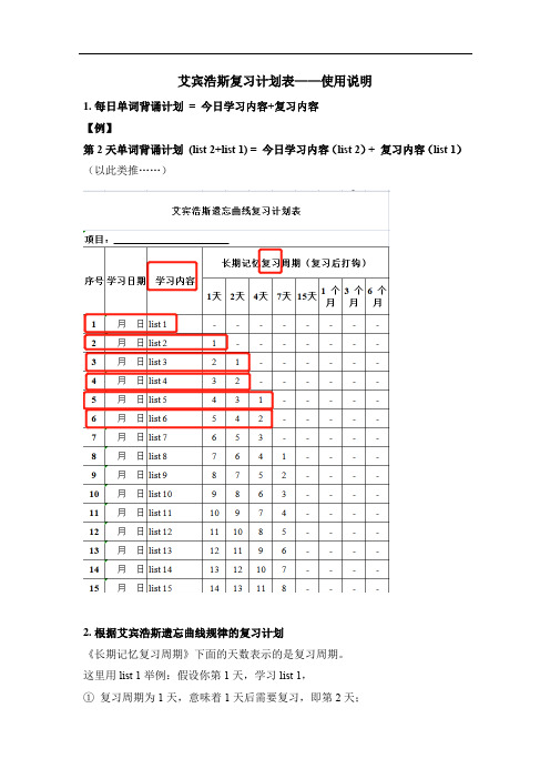 艾宾浩斯复习计划表