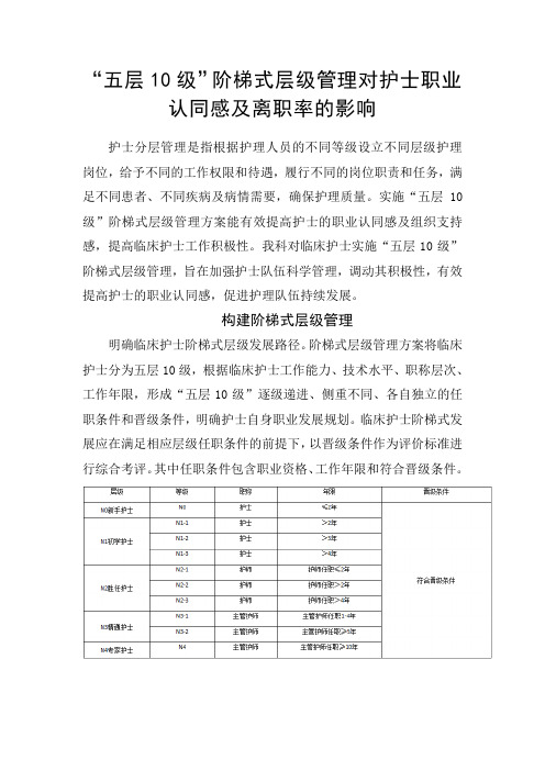 “五层10级”阶梯式层级管理对护士职业认同感及离职率的影响