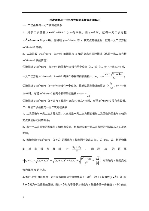 二次函数与一元二次方程关系知识点及练习