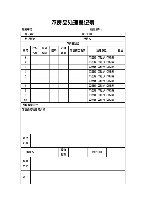 不良品处理登记表模板