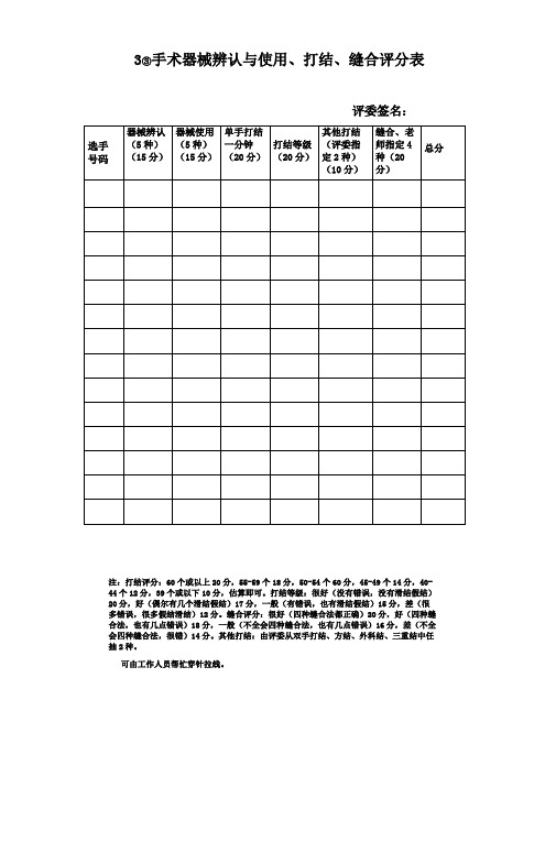 打结、缝合评分表