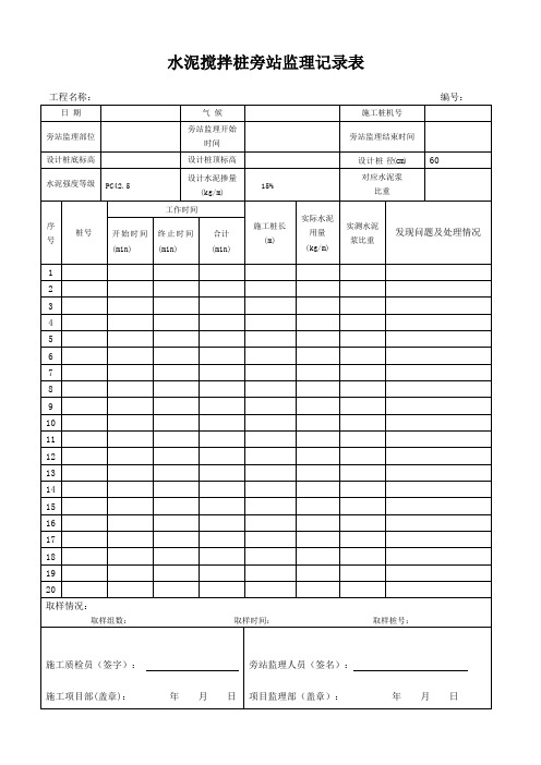 水泥搅拌桩旁站监理记录表