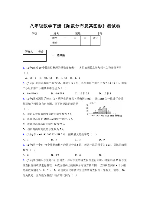 2019-2020初中数学八年级下册《频数分布及其图形》专项测试(含答案) (818)