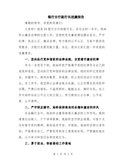 银行分行副行长述廉报告