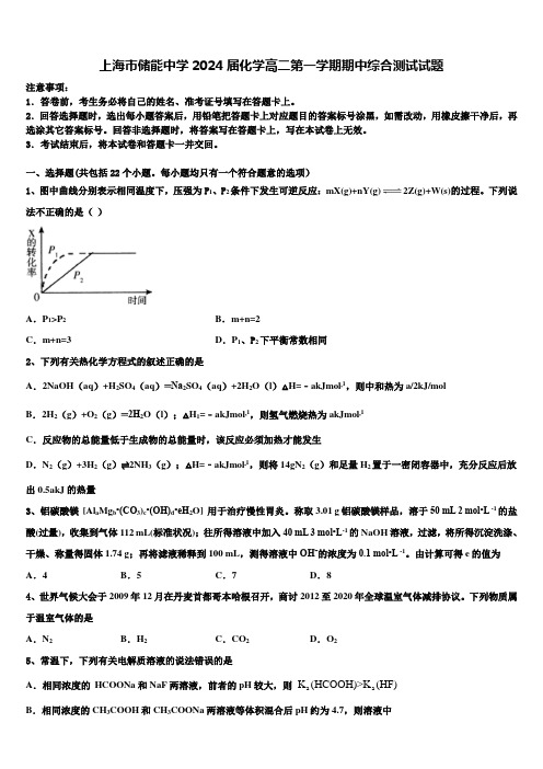 上海市储能中学2024届化学高二第一学期期中综合测试试题含解析