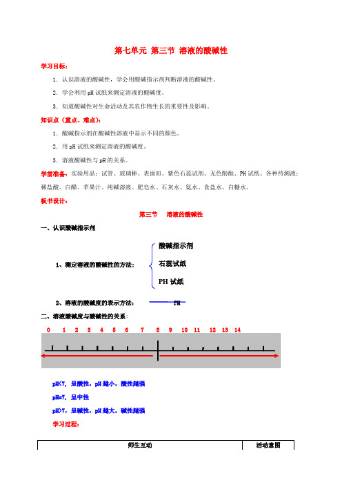 九年级化学下册 7.3《溶液的酸碱性》教案 (新版)鲁教