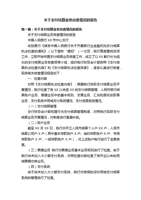 关于支付结算业务自查情况的报告