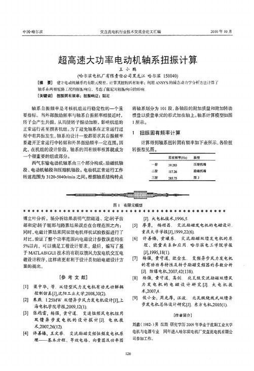 超高速大功率电动机轴系扭振计算