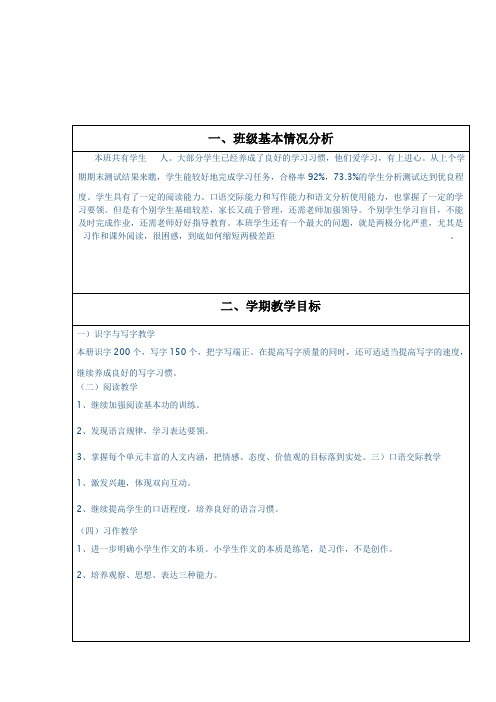 人教版五年级上册语文教学计划(表格式)