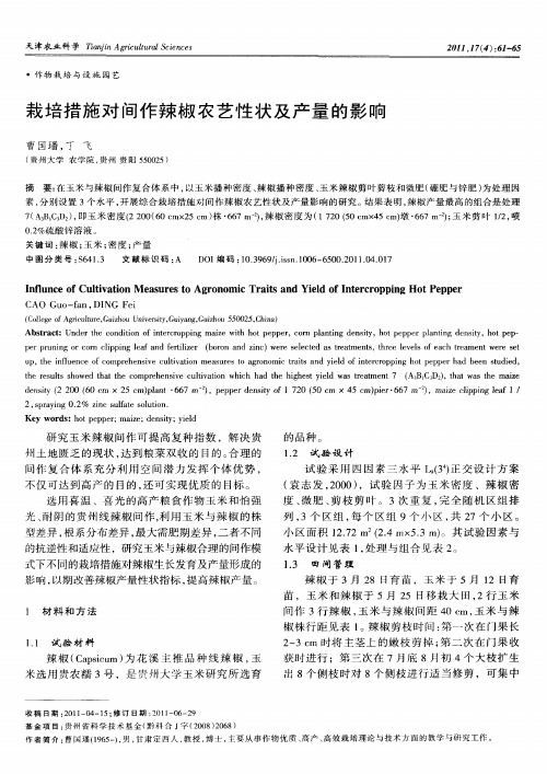 栽培措施对间作辣椒农艺性状及产量的影响