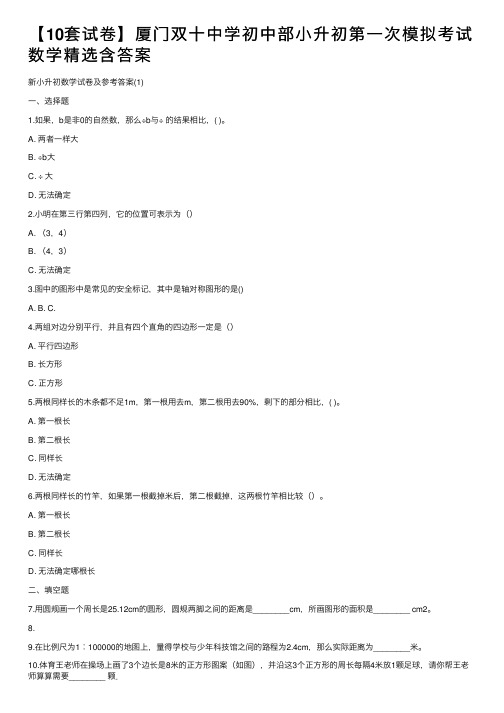 【10套试卷】厦门双十中学初中部小升初第一次模拟考试数学精选含答案