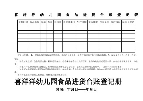 幼儿园食品进货台账表