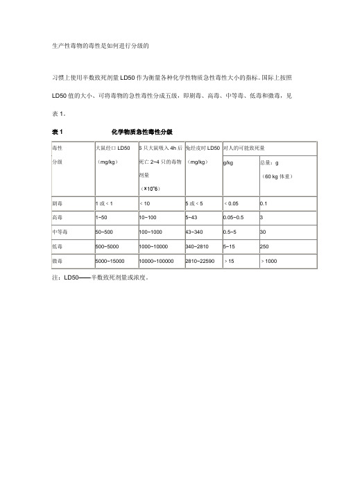 生产性毒物的毒性分级