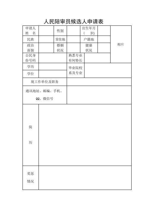 人民陪审员候选人申请表