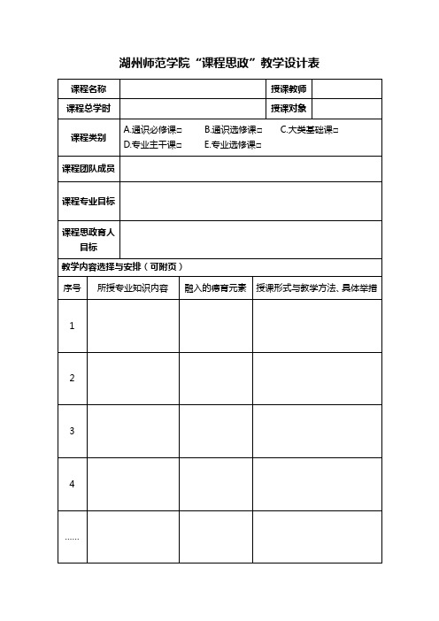 湖州师范学院课程思政教学设计表