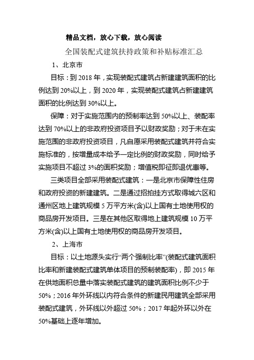 全国各省市装配式建筑政策及补贴标准 (2)