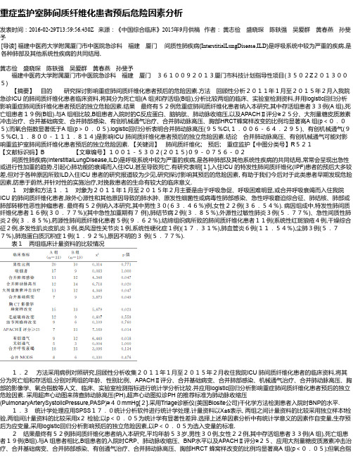 重症监护室肺间质纤维化患者预后危险因素分析