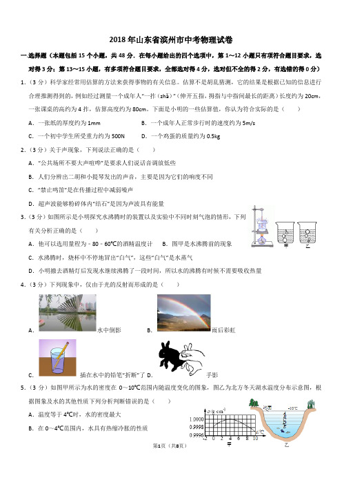 10 2018年山东省滨州市中考物理试卷