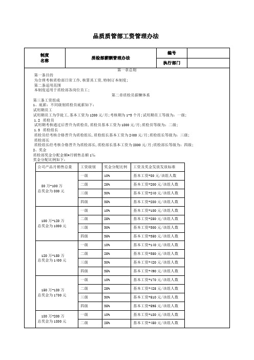 品质质管部工资管理规定