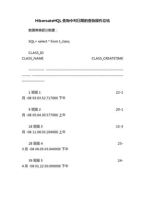 HibernateHQL查询中对日期的查询操作总结