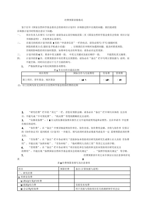 经费预算表格格式