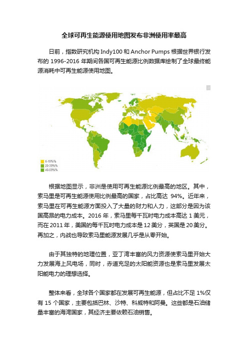 全球可再生能源使用地图发布非洲使用率最高