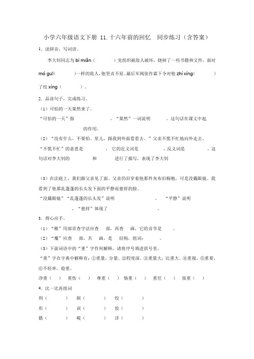 11.十六年前的回忆      同步练习(含答案)