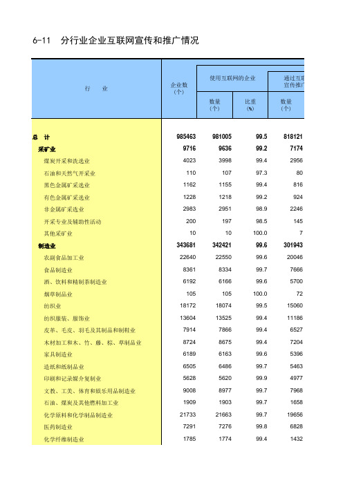 第四次中国经济普查2018年数据：6-11  分行业企业互联网宣传和推广情况