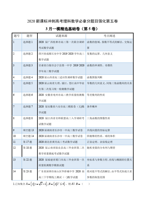 2020新课标冲刺高考理科数学必拿分题目强化第五卷答案解析(9页)