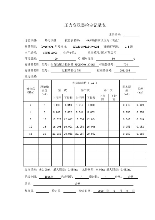 压力变送器2变送器检定报告